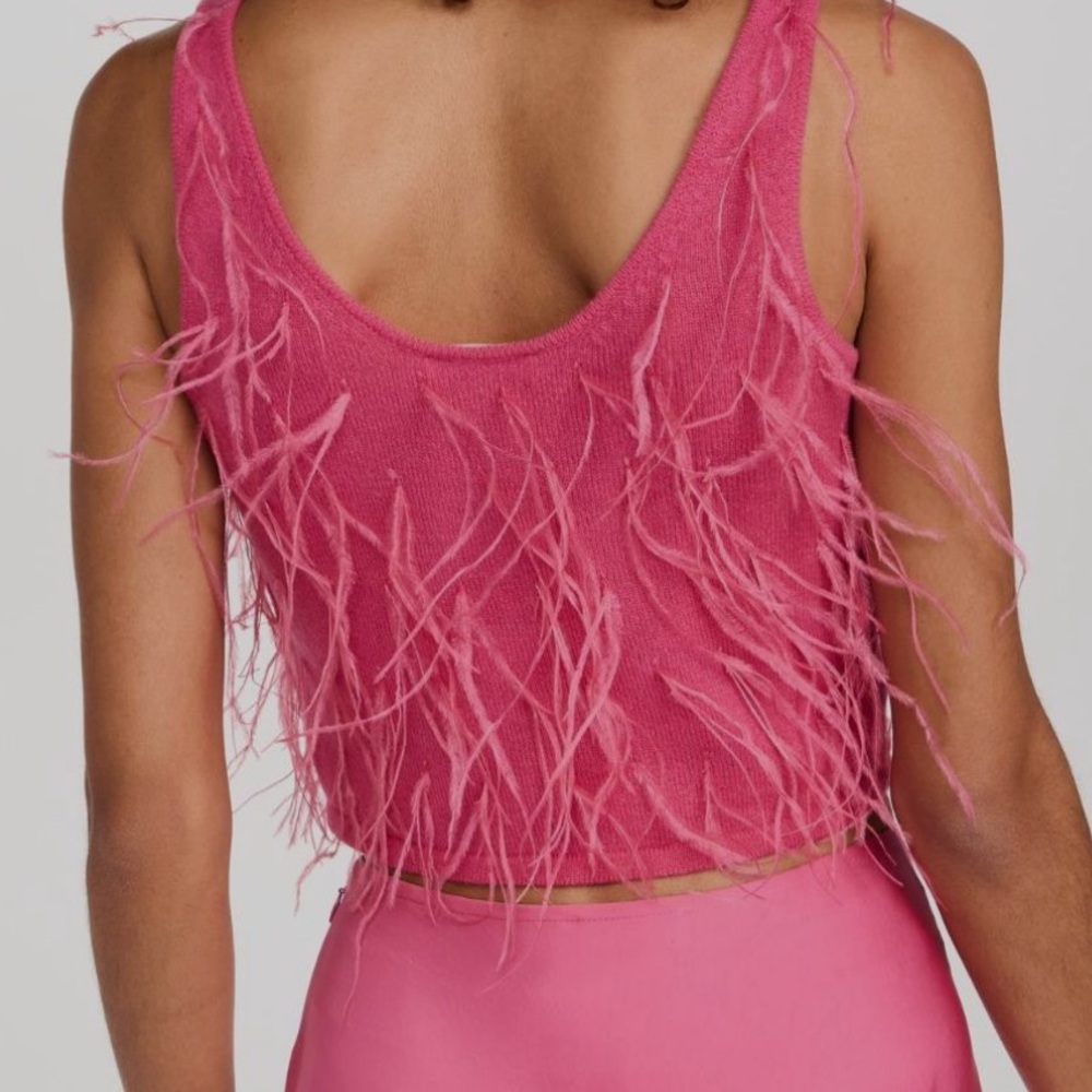 Vibrant Pink Feathered Tank Top - Picture 5 of 8